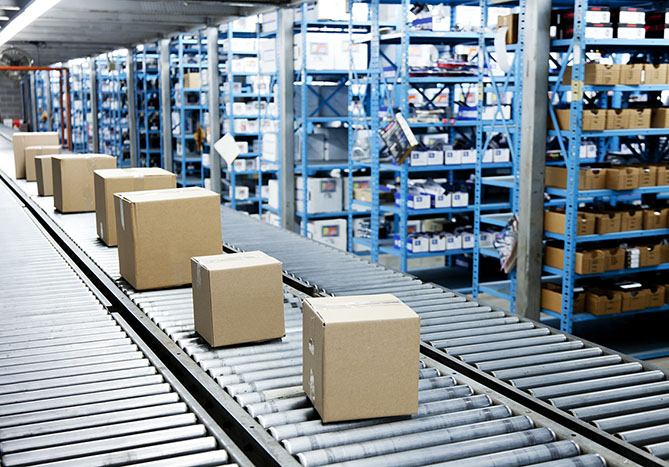 Boxes on a conveyor belt